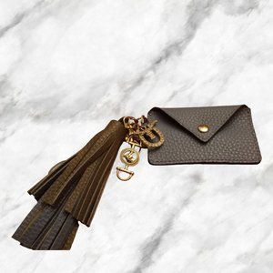 ID/ Cardholder Keychain with a Silver Adler Rhinestone Longhorn On a Horseshoe